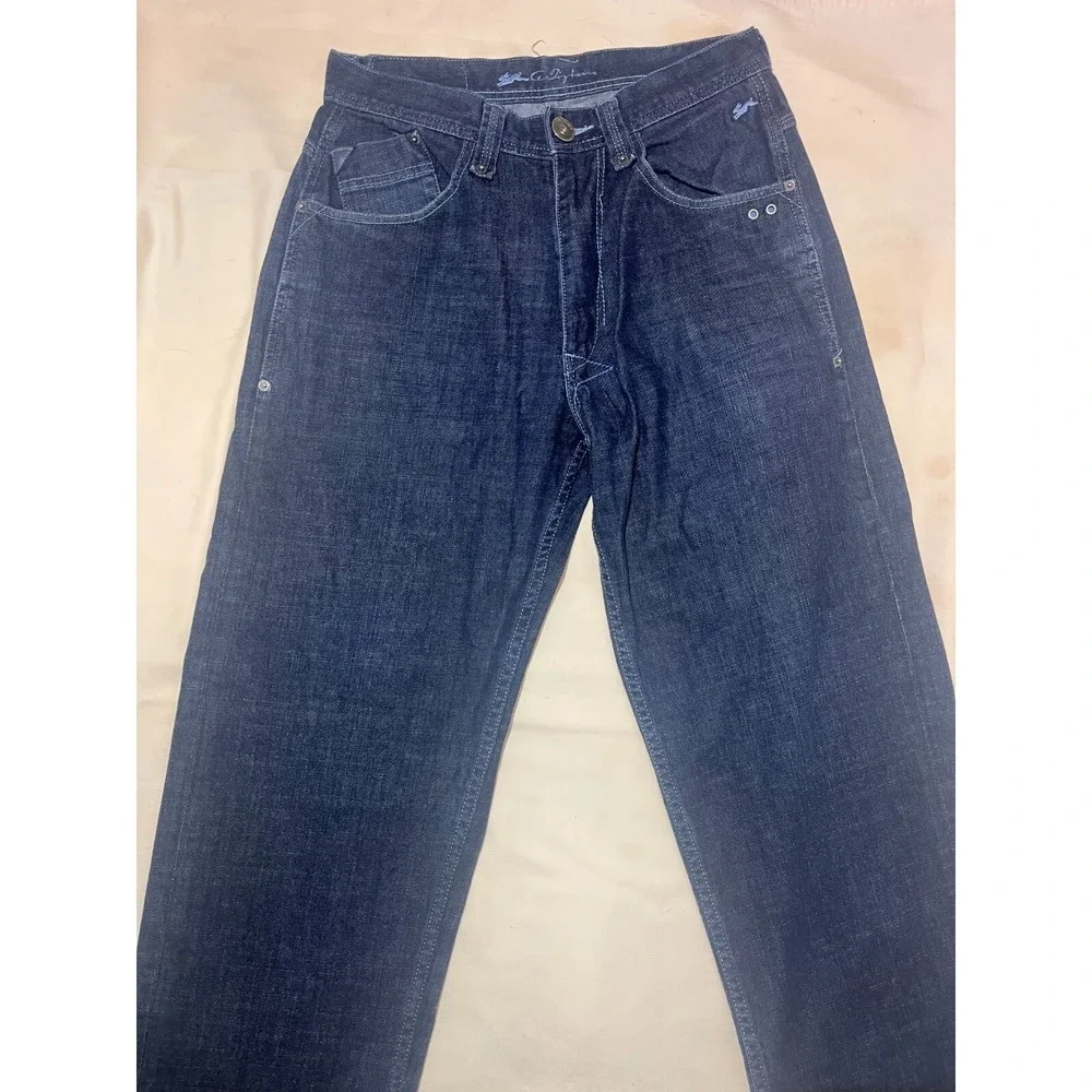 Andrew Tiziano Jeans SZ 32 Loose Baggy Wide Leg Embroidered Skater Dark Denim E4